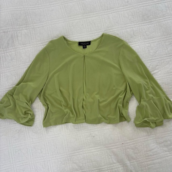 Perceptions Sweaters - Perceptions New York Lime Green Bell Sleeve Cropped Shrug